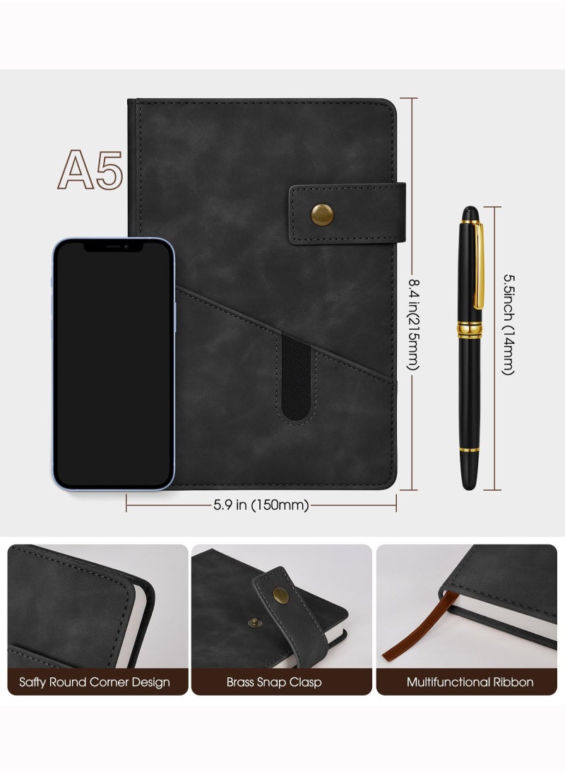 Merrystick - Black A5 Lined Leather Journal Notebook,Personalized Hardcover Journal Set with Pen & Gift Box,200 Pages 100 gsm Thick Ruled Paper Daily Diary for Men Women School,Travel,Business,Work,Home Writing - Image 1