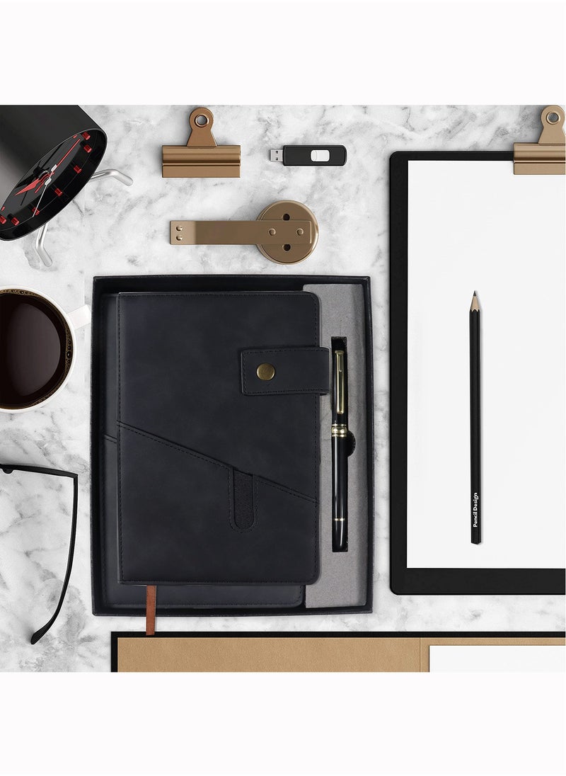 Merrystick - Black A5 Lined Leather Journal Notebook,Personalized Hardcover Journal Set with Pen & Gift Box,200 Pages 100 gsm Thick Ruled Paper Daily Diary for Men Women School,Travel,Business,Work,Home Writing - Image 1