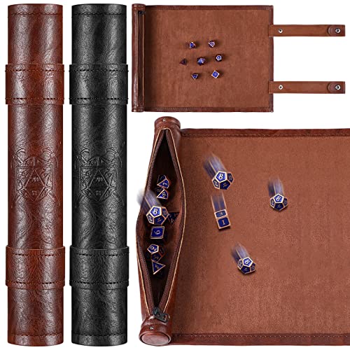 Civaner Dice Mat Tray Rolling Mat with Zipper PU Leather Folding Scroll Dice Bag Holder Table Christmas Game AccessoriesBrown Black2 Pieces - Image 1