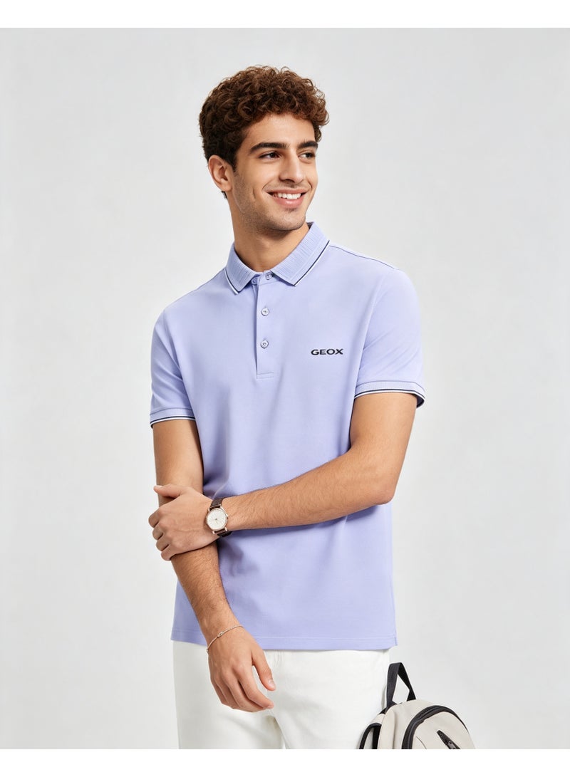 GEOX Men Classic Striped Collar Short Sleeve Polo Shirt Daily Business Casual Wear Lavender Purple - Image 1