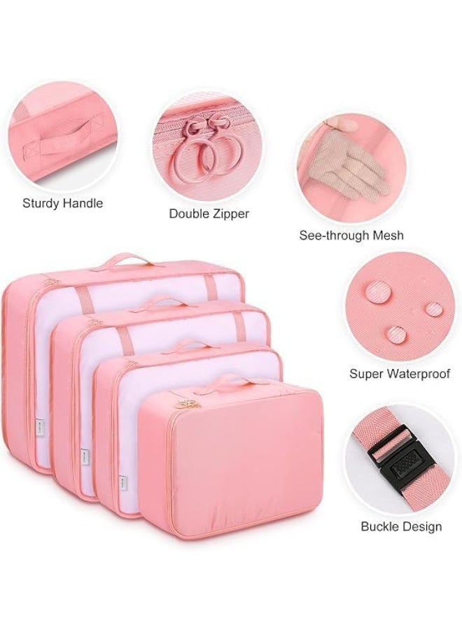 منظم شنط السفر 7 في 1 – مكعبات تنظيم الأمتعة – Packing Cubes مقاومة للماء – شنط تنظيم الملابس والأحذية ومستحضرات التجميل للسفر والرحلات (وردي) - Image 4