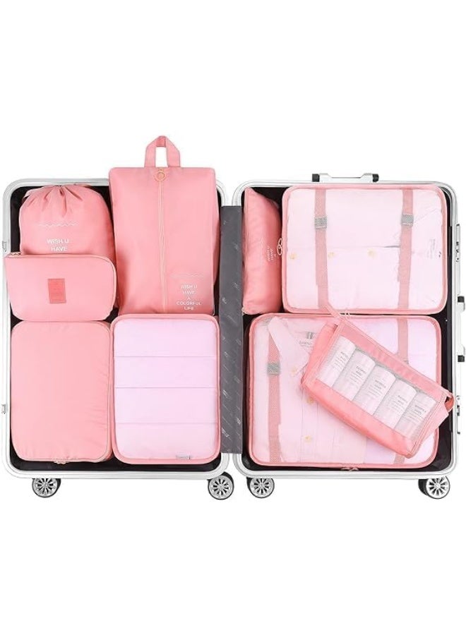 منظم شنط السفر 7 في 1 – مكعبات تنظيم الأمتعة – Packing Cubes مقاومة للماء – شنط تنظيم الملابس والأحذية ومستحضرات التجميل للسفر والرحلات (وردي) - Image 3