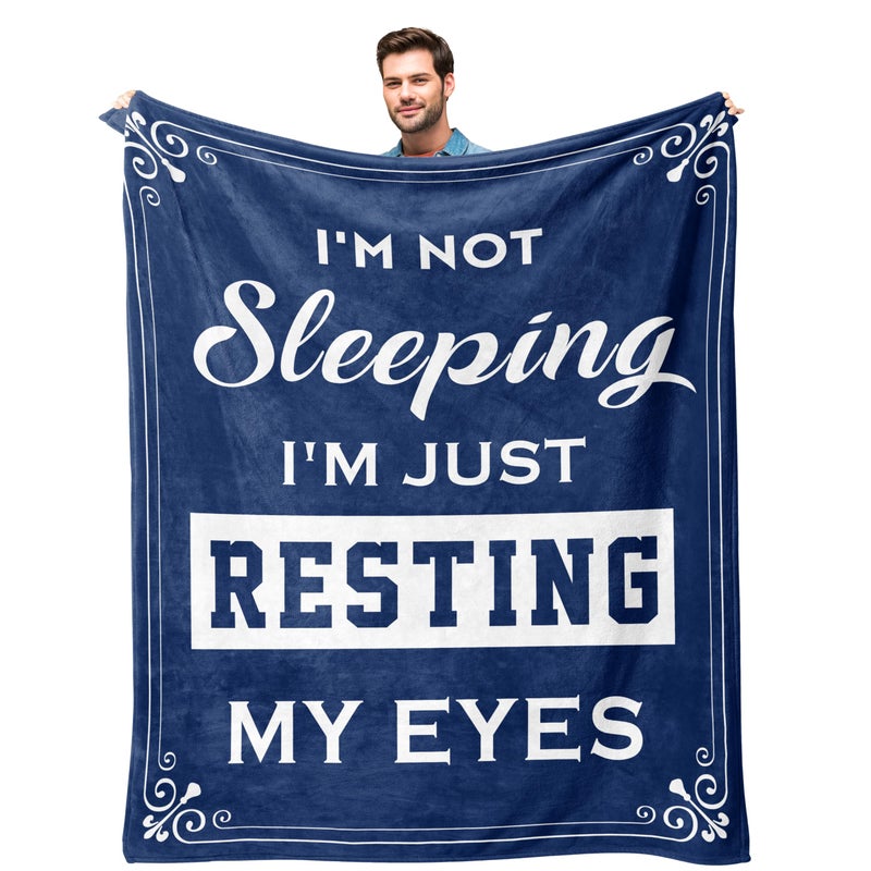 Kituzol Funny Birthday Gift for Men, Father's Day Dad Gifts, 70th Gift for Men, I'm Not Sleeping, I'm Just Resting My Eyes, Retirement Present for Grandpa, Dad Husband Blanket, Nap Blanket (50" x 60") - Image 1