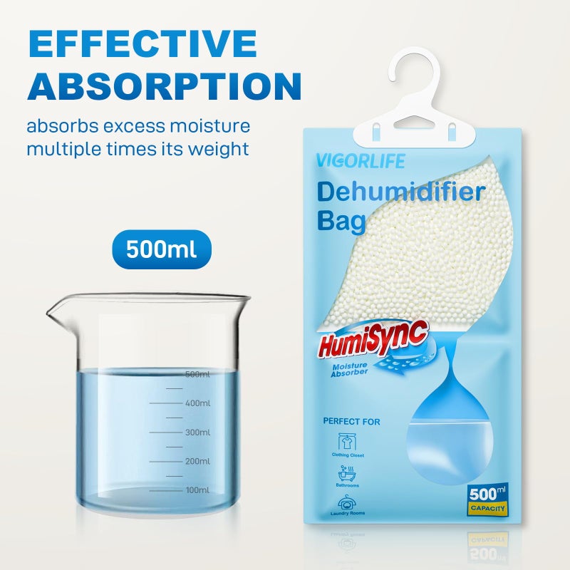 VigorLife Moisture Absorbers 10 Pack, 9.8 Oz Hanging Closet Dehumidifier Bags, Portable Humidity Absorber in Wardrobes, Bathrooms, Closet, Bedrooms, Attract and Trap Excess Moisture, Desiccant (Blue) - Image 4