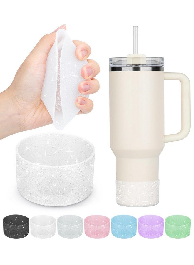 PICcircuit 2Pcs For Stanley Boot, Silicone For Stanley Cup Boot 20-40Oz&For Hydroflask Boot 12-24Oz Glitter For Stanley Cup Accessories Tumbler Accessories For Stanley Bottom Protector, Clear  - Image 1
