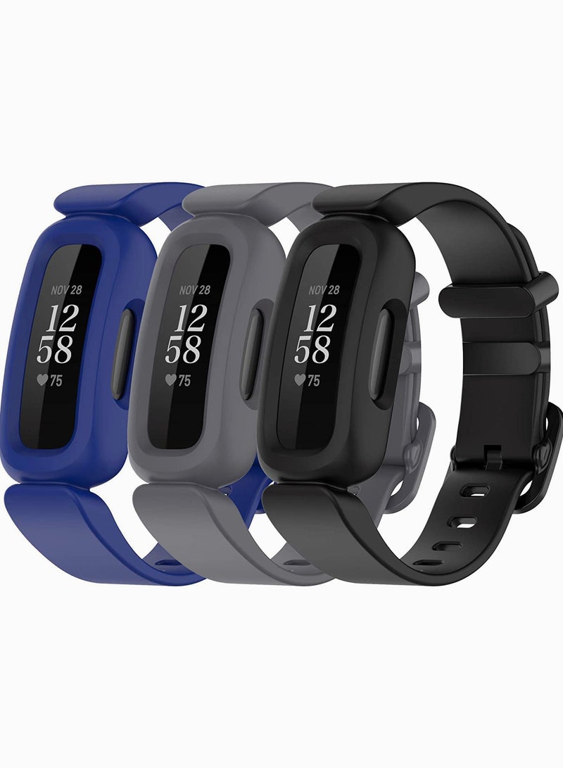 Fit For Fitbit Ace Bands Kids Replacement Silicone Colorful Rubber Adjustable Sports Accessories Activity Tracker 6 Darkblue Darkgray Black - Image 1