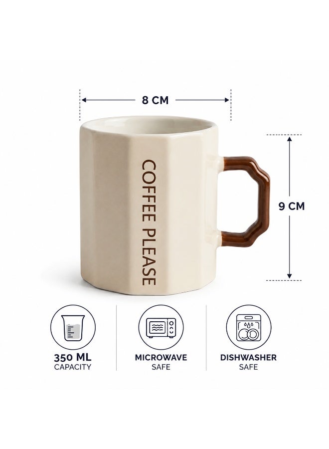 بريق.هومز مج قهوة بورسلين بيد هندسية بنية وطبعة COFFEE PLEASE، سعة 350 مل، مناسب للميكروويف وغسالة الأطباق، كريمي وبني - Image 4