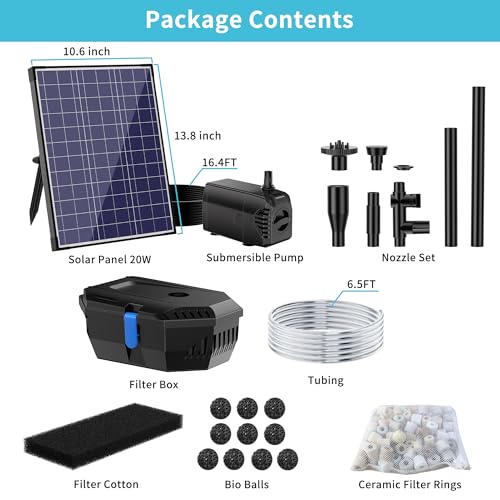 NFESOLAR Solar Pond Filter Fountain, 20W Solar Pond Pump with Pond Filter, 16.4FT Cord, 6.6FT Tubing for Outdoor Small Pond 120-300 Gallons, Fish Tank, Pool, Garden Waterscape N3222 - Image 5
