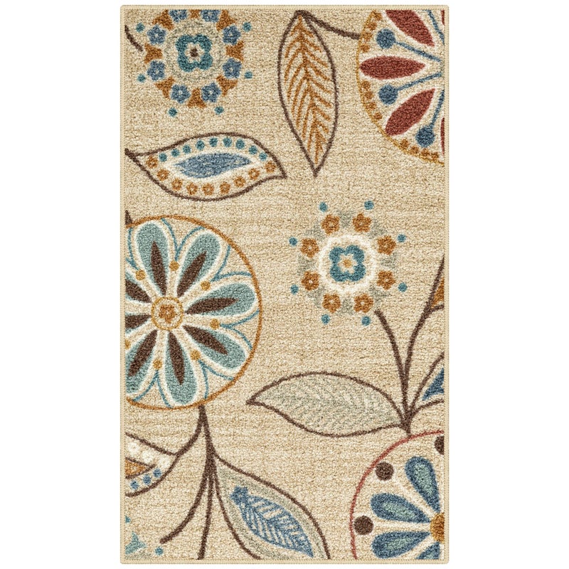 Maples Rugs Reggie Floral Kitchen Rug  Made in USA  Washable Non Slip Indoor Carpet for Entryway Foyer Kitchen and Bathroom 18 x 210 Beige