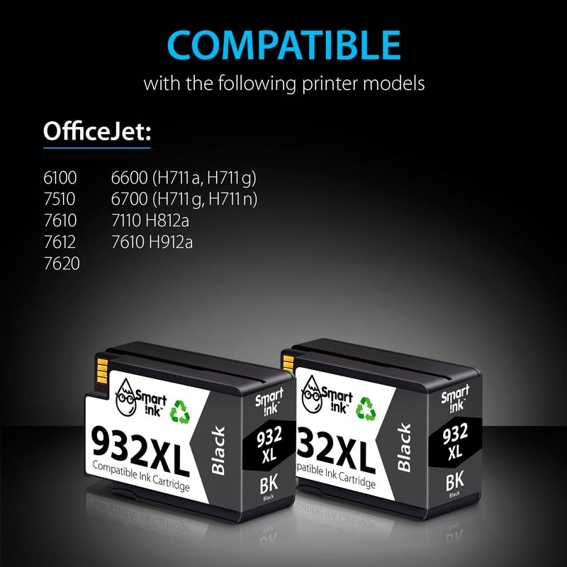Smart Ink Compatible Ink Cartridge Replacement for HP 932XL 932 XL (2 Black, Pigment Ink Cartridges Combo Pack) to use with OfficeJet 6600 6700 7510 7610 7612 6100 7620 7110 Printers - Image 2