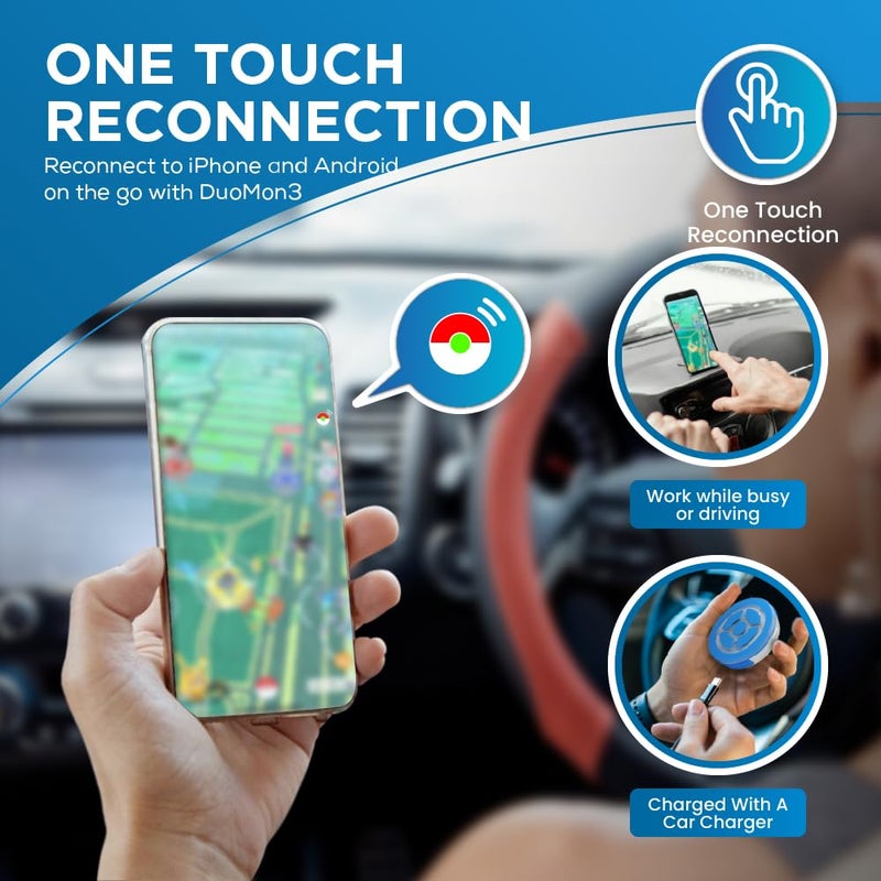 Megacom DuoMon3 PRO Unique Auto-Reconnection Hourly, 1P/2P dual accounts Pocket Auto Catcher, IPX7 waterproof, Type-C & wireless charging pad rechargeable, with APP-adjustable lights, vibration, and sound.(Blue) - Image 3