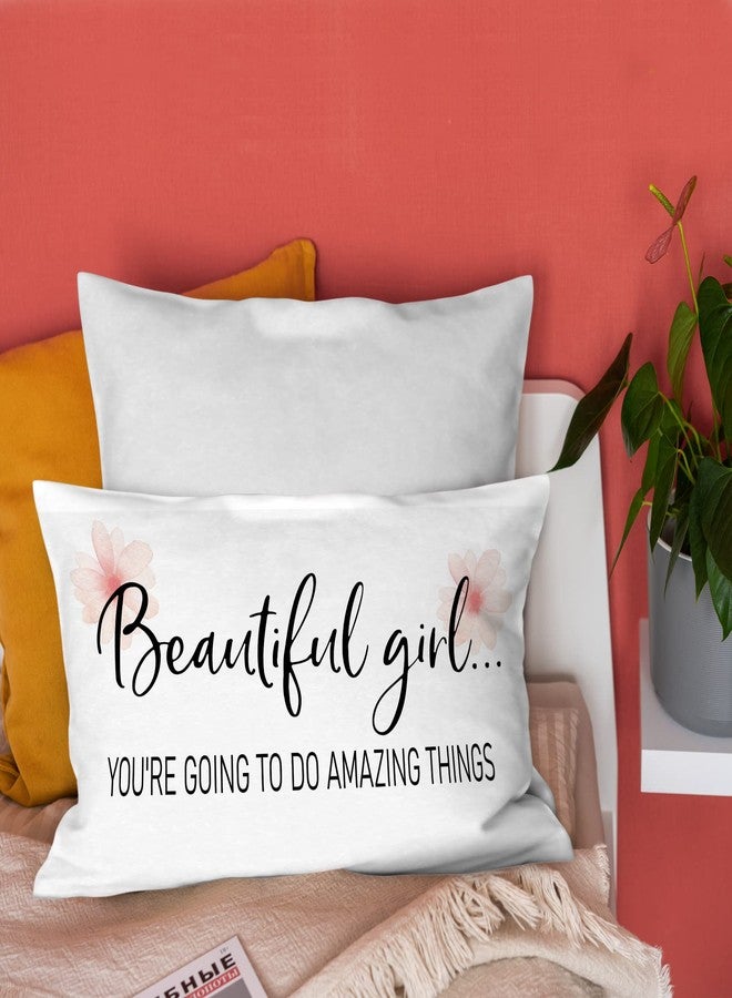 Burosev Beautiful Girl You’re Going to Do Amazing Things Soft Throw Pillow Cover, Girls Room Quotes Decorative Pillowcase, Motivational Quotes Decor Decorations for Sofa Living Room(12 x 20 Inch) - Image 3