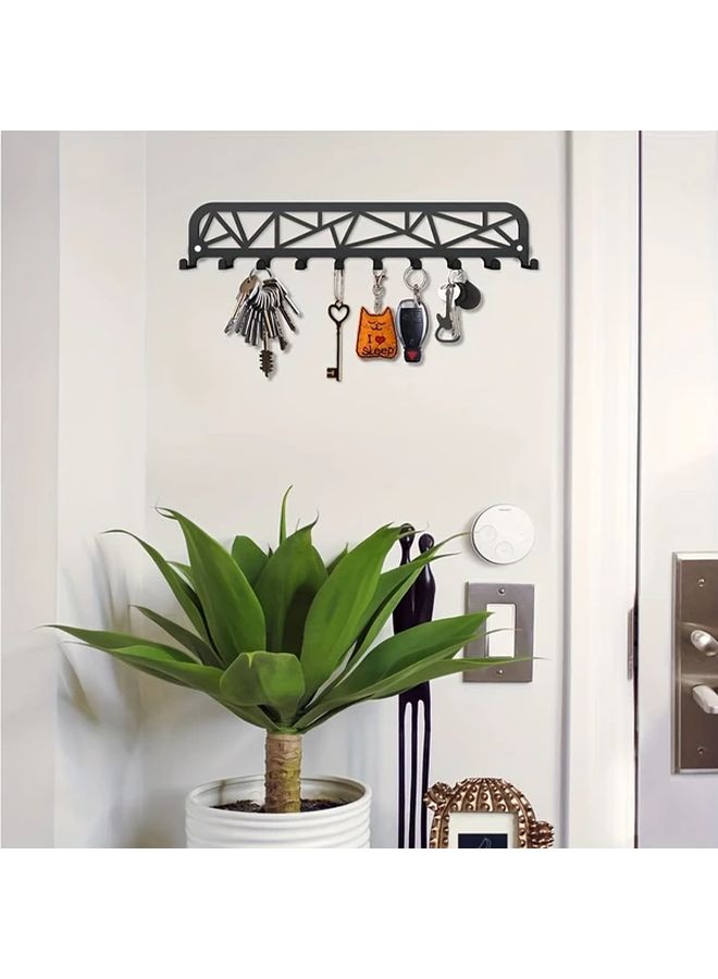 Black Metal Wall Key Holder With Multiple Hooks Contemporary Durable Key Organizer For Office Hallway Or Entryway Decor - Image 2