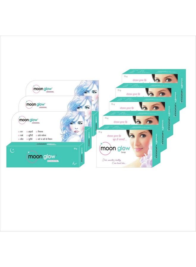 Moon Glow Cream & Soap Combo Pack For Acne Dark Circle Pimple Black Spot Stretch Mark & Anti Aging (3 Cream & 5 Soap) (8 Items In The Set) - Image 1