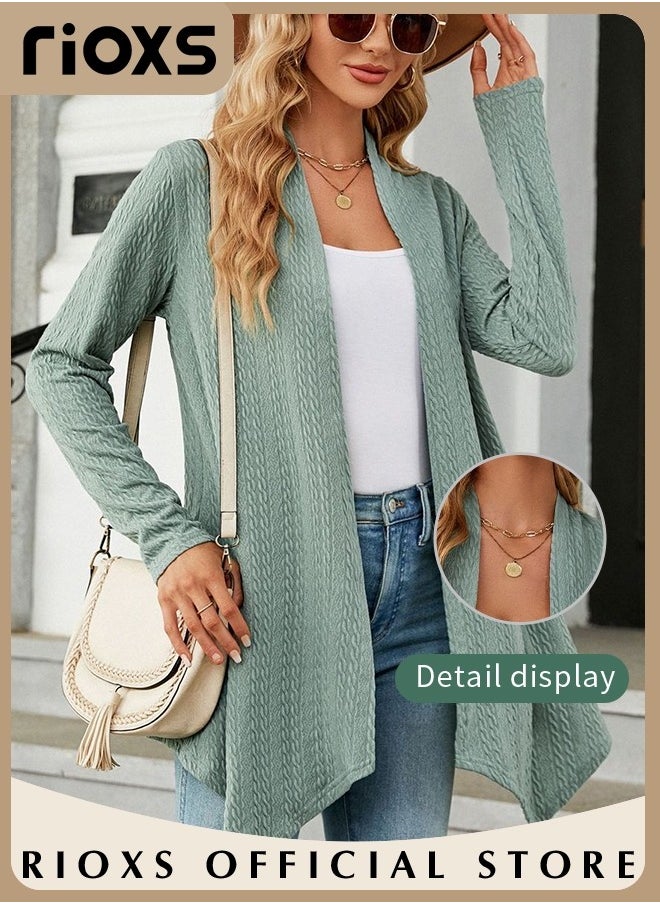 RIOXS Fashionable Mid-long Cardigans for Women, Trendy Long Sleeve Cardigan, Classic Elegant Open Front Sweater Coat, No Zipper or Buttons, Comfortable to Wear, Suitable for Wearing When Going Out  - Image 2