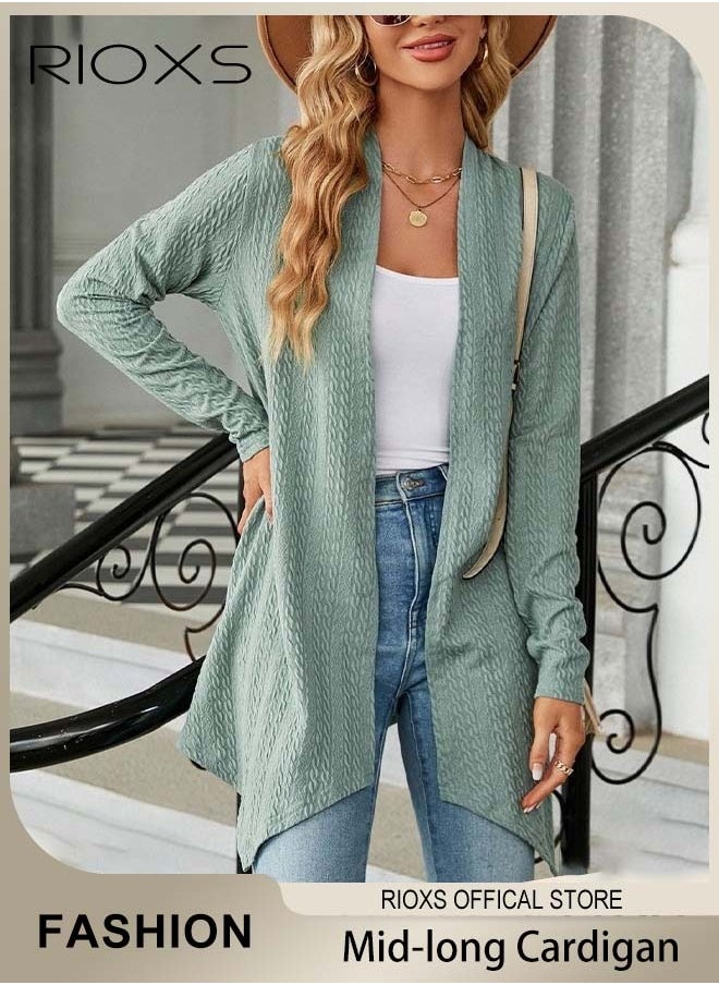 RIOXS Fashionable Mid-long Cardigans for Women, Trendy Long Sleeve Cardigan, Classic Elegant Open Front Sweater Coat, No Zipper or Buttons, Comfortable to Wear, Suitable for Wearing When Going Out  - Image 1