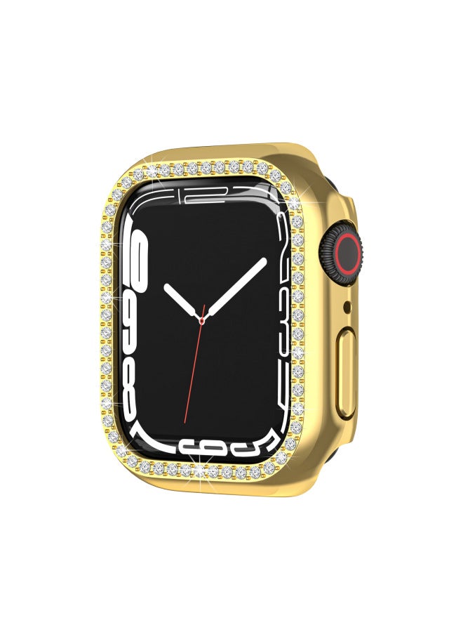 For Apple Watch 7 Generation Watch Anti-drop Single Row Diamond-encrusted Electroplated Hollow Half Bag Protection-Color:Gold-Exterior Dimension:41mm