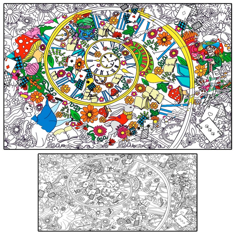 AlexArt ALEX Art Giant Coloring Poster Alice in Wonderland Extra Large Coloring Sheet Super Huge Coloring Posters for Kids and Adults Table Floor Big Coloring Page Wall Size Jumbo Coloring Sheets - Image 2