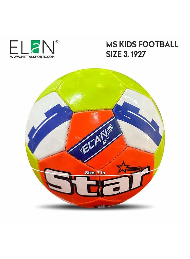 ELAN Street Pup PVC Kids Football - Official Size 3, White Green & Orange Tri-Color Design, High-Cladding Durable Soccer Ball for Boys & Girls - Image 1