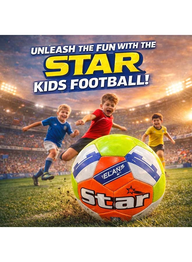 ELAN Street Pup PVC Kids Football - Official Size 3, White Green & Orange Tri-Color Design, High-Cladding Durable Soccer Ball for Boys & Girls - Image 2