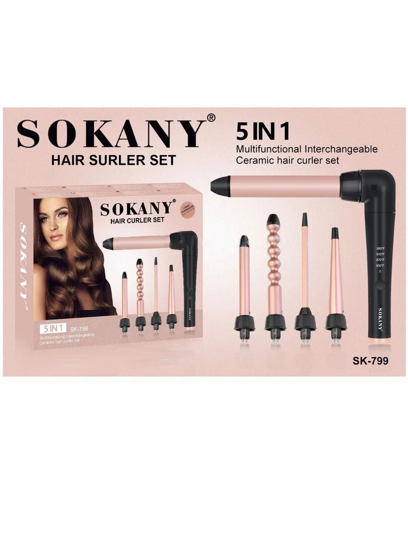 sokany - 5 in 1 SK-799 Professional Multifunctional Interchangeable Ceramic Hair Curler Set - Image 1