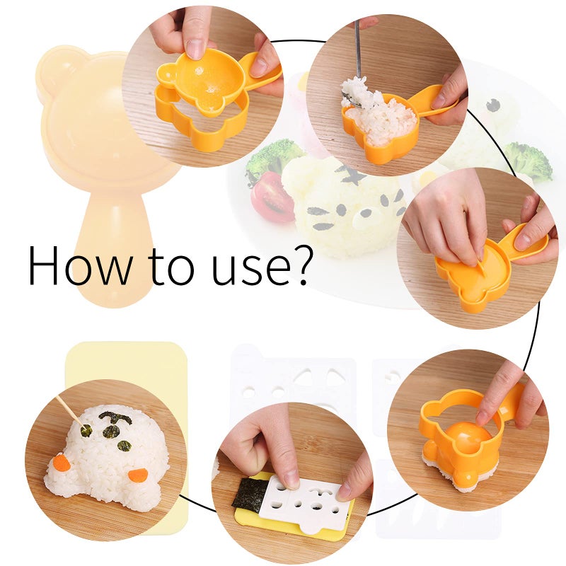 VANVENE Cute Animal Sushi Mold - Rice Ball Shaper with Nori Seaweed Punch Cutter - DIY Kitchen Tools for Kids Bento Accessories - Image 5