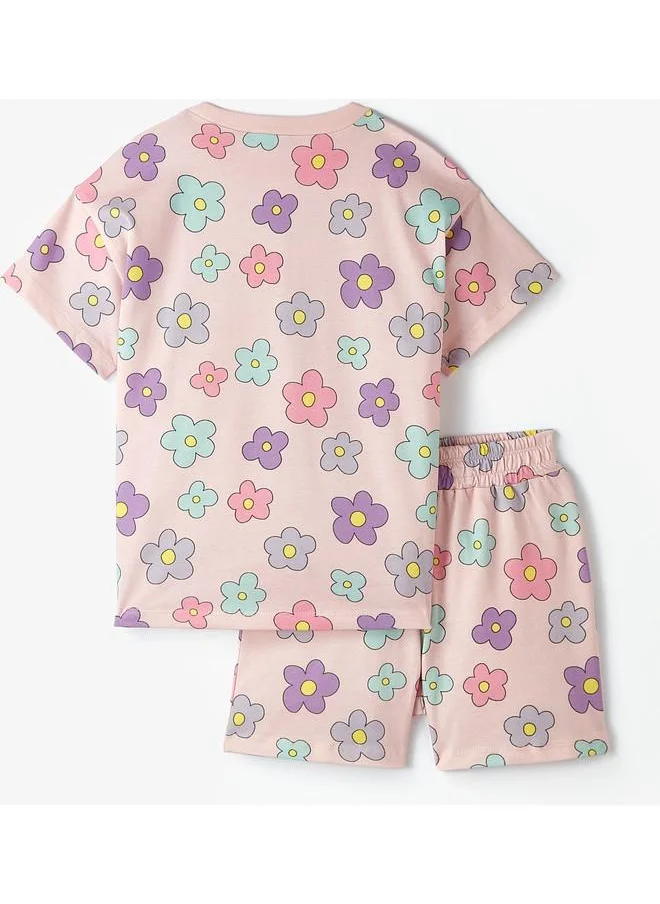 جون June Girl Printed Short-Tshirt Set Pink