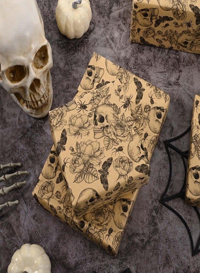 Bolsome Kraft Skull Wrapping Paper Goth Rose Skull Patterned Gift Wrap Paper Roll for Halloween Party Baby Shower Birthday Party Packaging Supplies, 17 Inches × 33Ft - Image 3