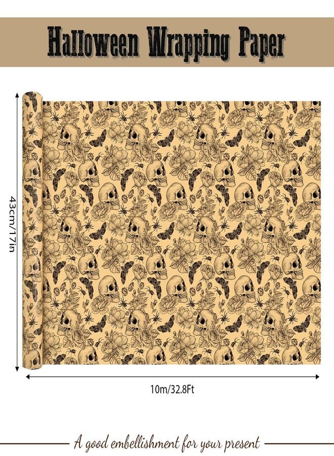 Bolsome Kraft Skull Wrapping Paper Goth Rose Skull Patterned Gift Wrap Paper Roll for Halloween Party Baby Shower Birthday Party Packaging Supplies, 17 Inches × 33Ft - Image 2