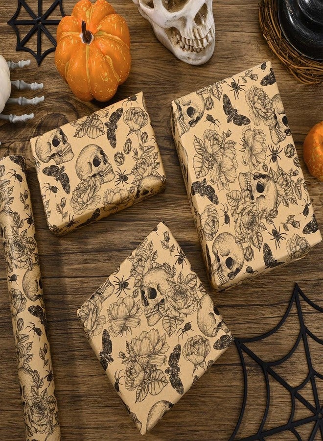 Bolsome Kraft Skull Wrapping Paper Goth Rose Skull Patterned Gift Wrap Paper Roll for Halloween Party Baby Shower Birthday Party Packaging Supplies, 17 Inches × 33Ft - Image 5