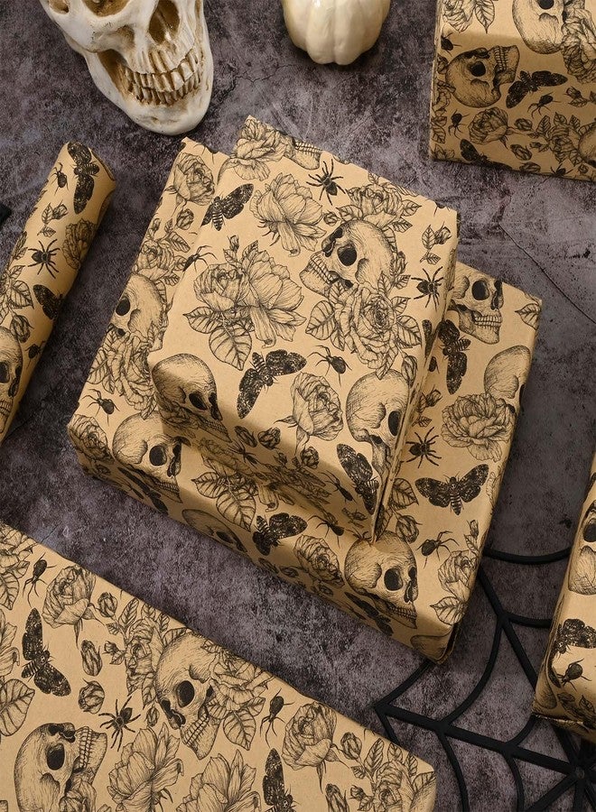 Bolsome Kraft Skull Wrapping Paper Goth Rose Skull Patterned Gift Wrap Paper Roll for Halloween Party Baby Shower Birthday Party Packaging Supplies, 17 Inches × 33Ft - Image 4