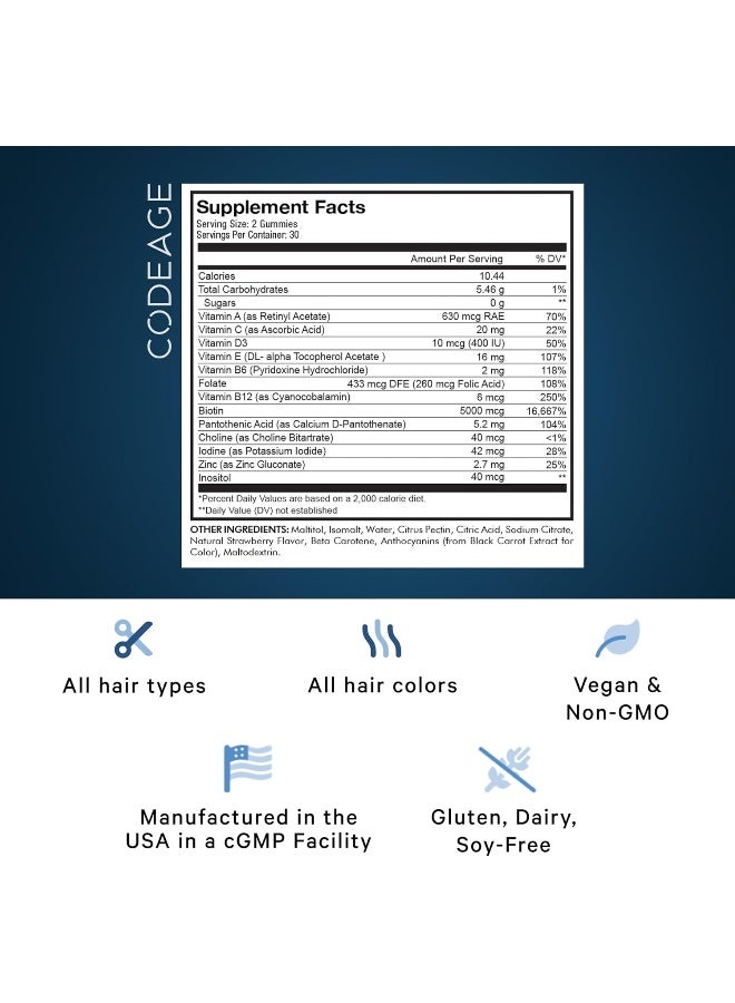 Codeage جواهر الشعر بنكهة الفراولة للرجال والنساء - Image 2
