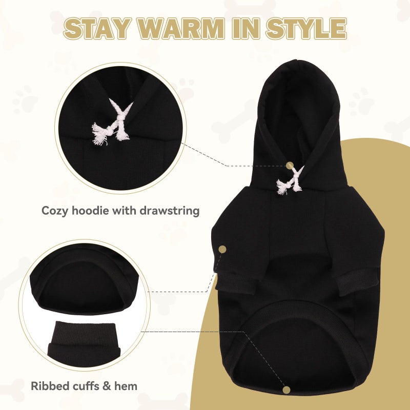 Waoduld Dog Sweaters,Dog Hoodie,Cozy Fleece Interior Sweatshirt with Hood & Pocket,Leash Hole,Pet Clothes Sweater for Small,Medium,and Large Dogs,Black&XL - Image 5