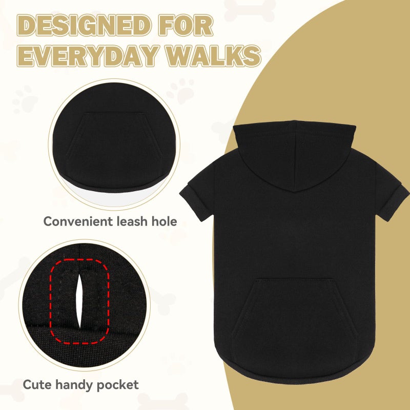 Waoduld Dog Sweaters,Dog Hoodie,Cozy Fleece Interior Sweatshirt with Hood & Pocket,Leash Hole,Pet Clothes Sweater for Small,Medium,and Large Dogs,Black&XL - Image 4