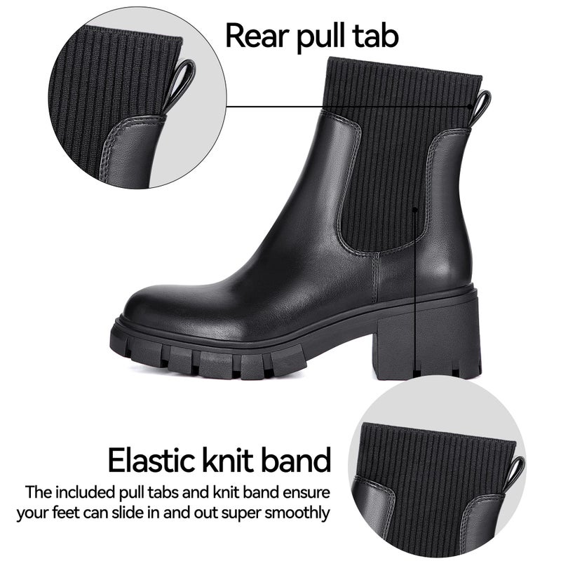 Athlefit Women's Black Chelsea Boots Fall Platform Ankle Boots Slip on Chunky Lug Sole Boots - Image 4