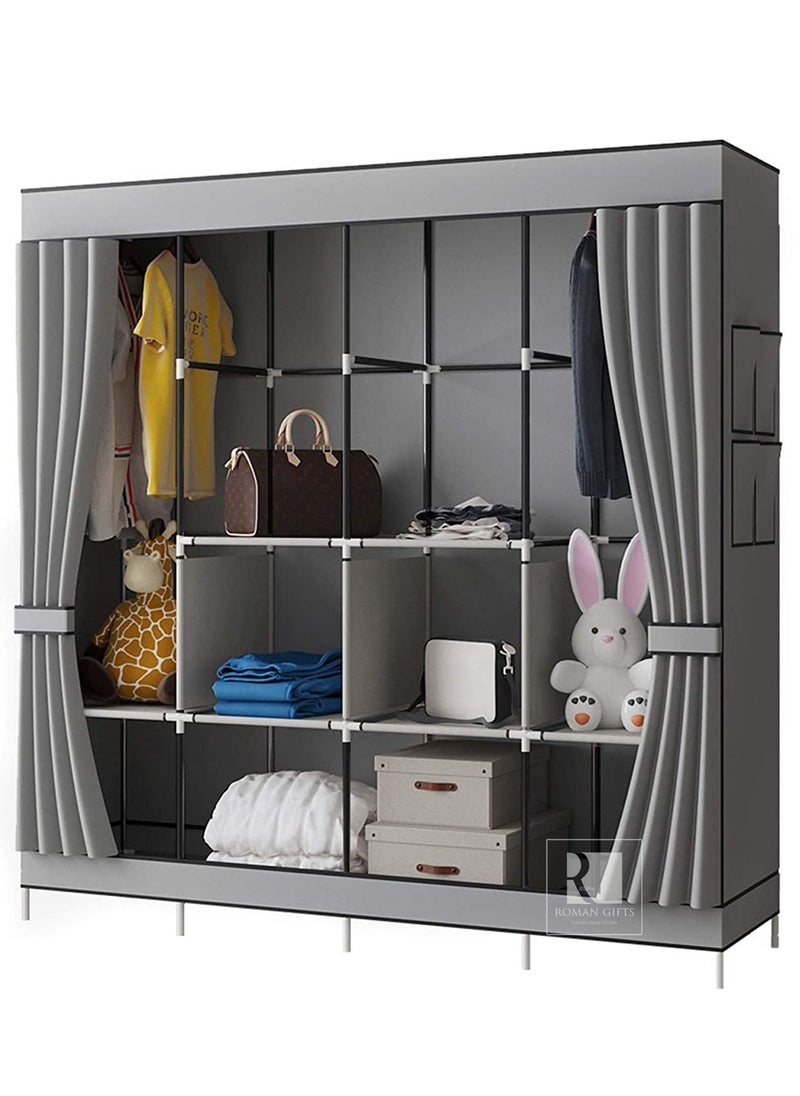 Roman Gifts Portable 4 Door Closet Large Wardrobe Closet Clothes Organizer with  Storage Shelves,  Hanging Sections Side Pockets  - Image 2