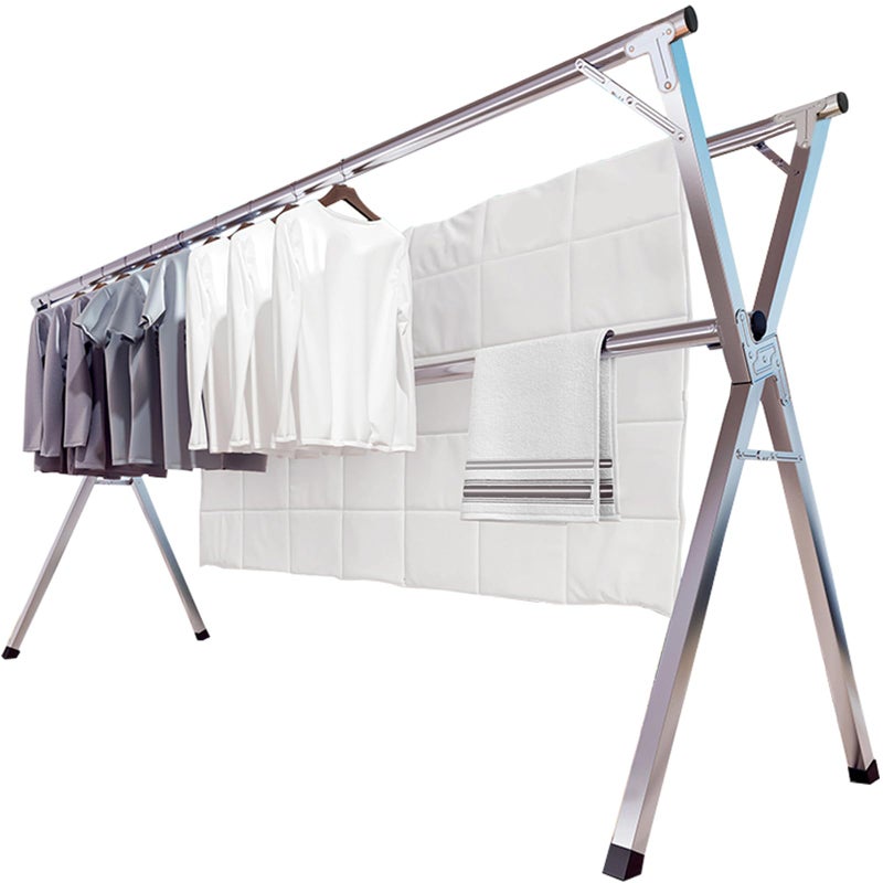 JAUREE 95 Inches Clothes Drying Rack Drying Rack Clothing Folding Indoor Outdoor Heavy Duty Stainless Steel Laundry Rack Foldable Portable Large Clothes Rack Garment Rack with 20 Windproof Hooks