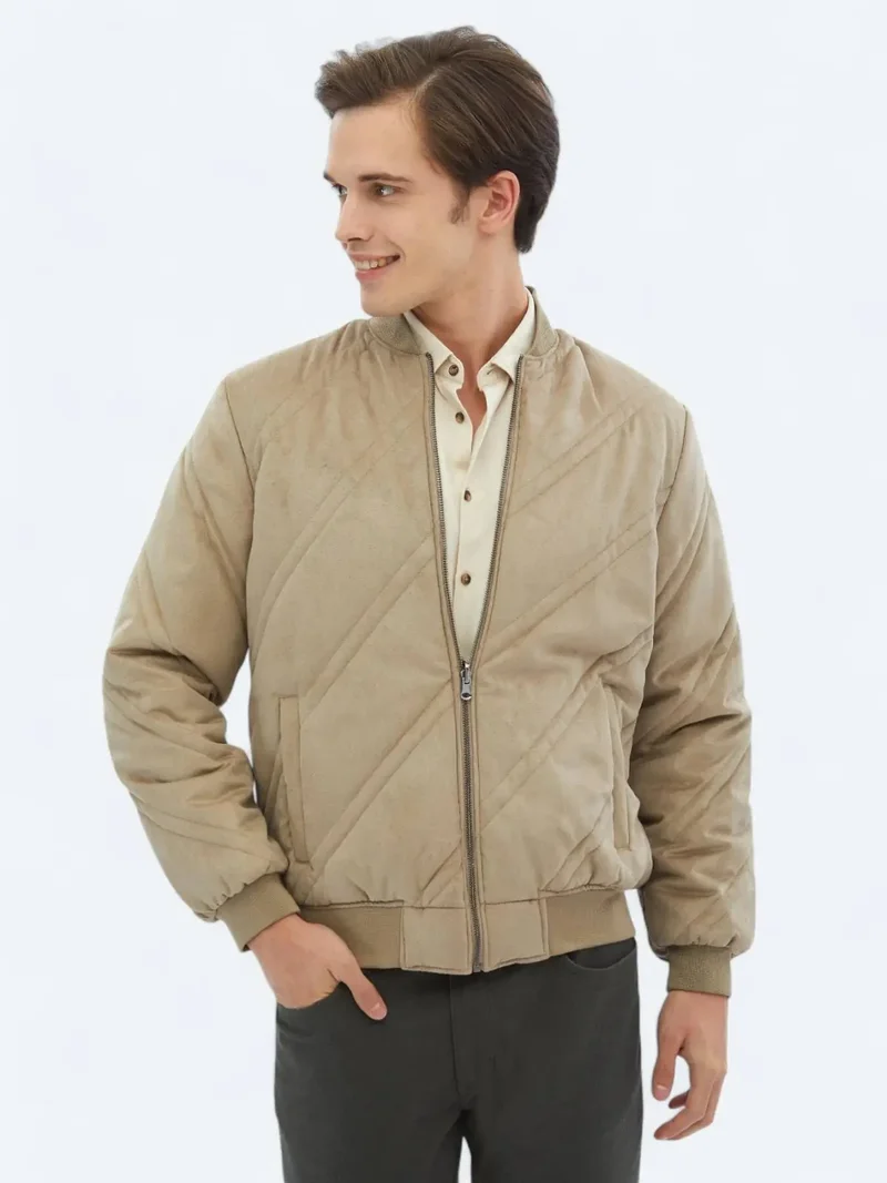 Kip Beige Regular Fit Round Neck Casual Bomber Jacket