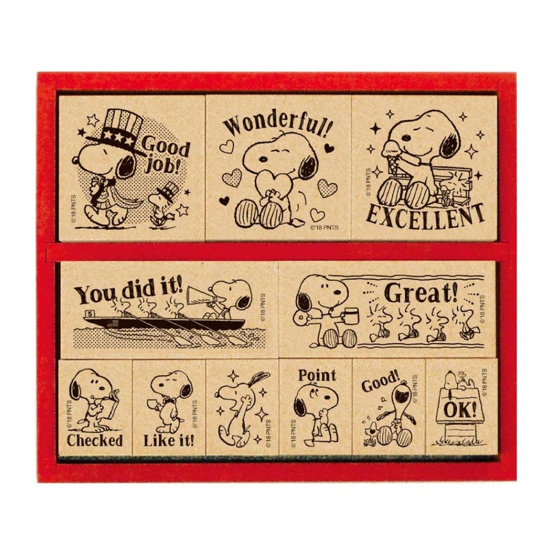 Beverly Snoopy Stamp Hanko Wooden Reward Stamp Set, English SDH-112 - Image 1