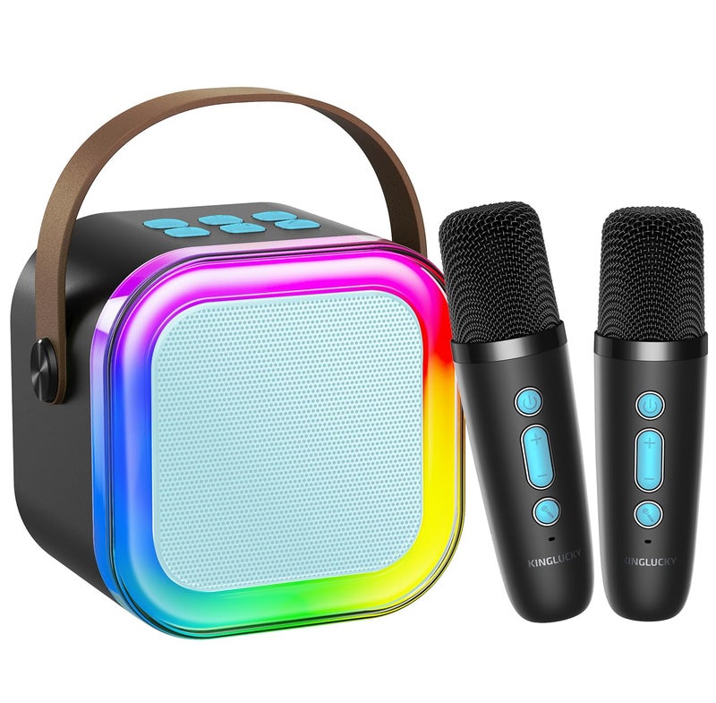 Kinglucky Kinglucky TOP Mini Karaoke Machine for Kids Adults - Viral Gift Pick with 2 Wireless Microphones  Fun Voice Effects  3-12 Year Old Girl Birthday Gifts Portable Karaoke Machine for Party Black & Blue  - Image 1