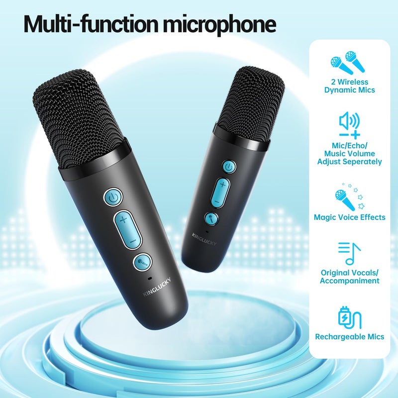 Kinglucky Kinglucky TOP Mini Karaoke Machine for Kids Adults - Viral Gift Pick with 2 Wireless Microphones  Fun Voice Effects  3-12 Year Old Girl Birthday Gifts Portable Karaoke Machine for Party Black & Blue  - Image 3