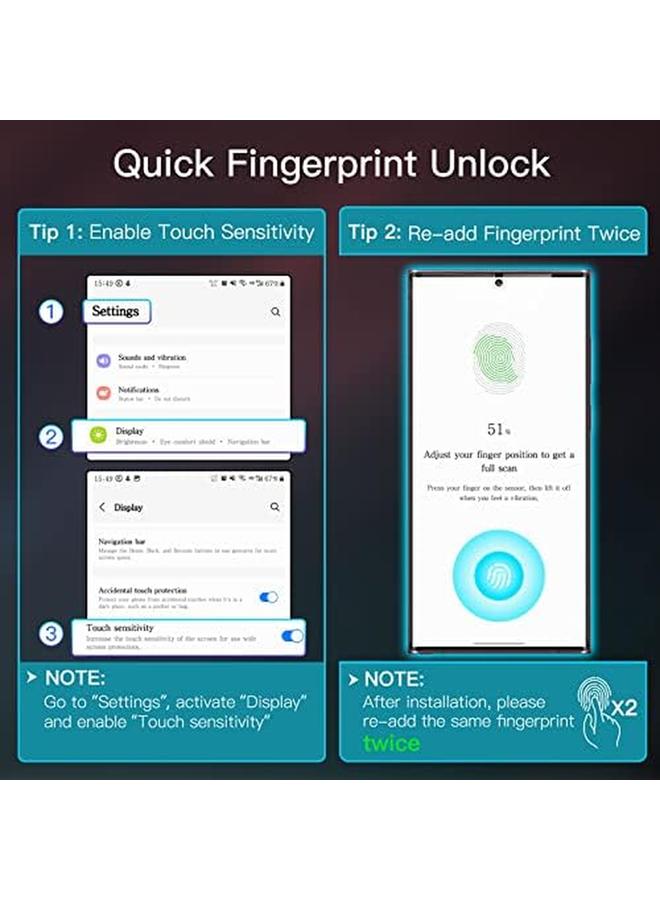 جي تيك واقي شاشة لهاتف Samsung Galaxy S22 Ultra 5G مقاس 6.8 بوصة مع واقي عدسة الكاميرا، فيلم TPU مرن متوافق مع معرف بصمة الإصبع، شفاف عالي الدقة، سهل التركيب، عبوتان لكل منهما - Image 2