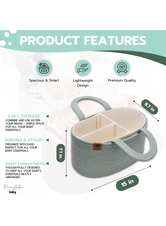 بيرابيلا Baby Diaper Caddy Organizer for Changing Table, Baby Storage Basket for Diapers and Baby Wipes, Gift for Baby Shower, Car Caddy Organizer, Nursery Diaper Organizer, Portable Diaper Storage - Image 1