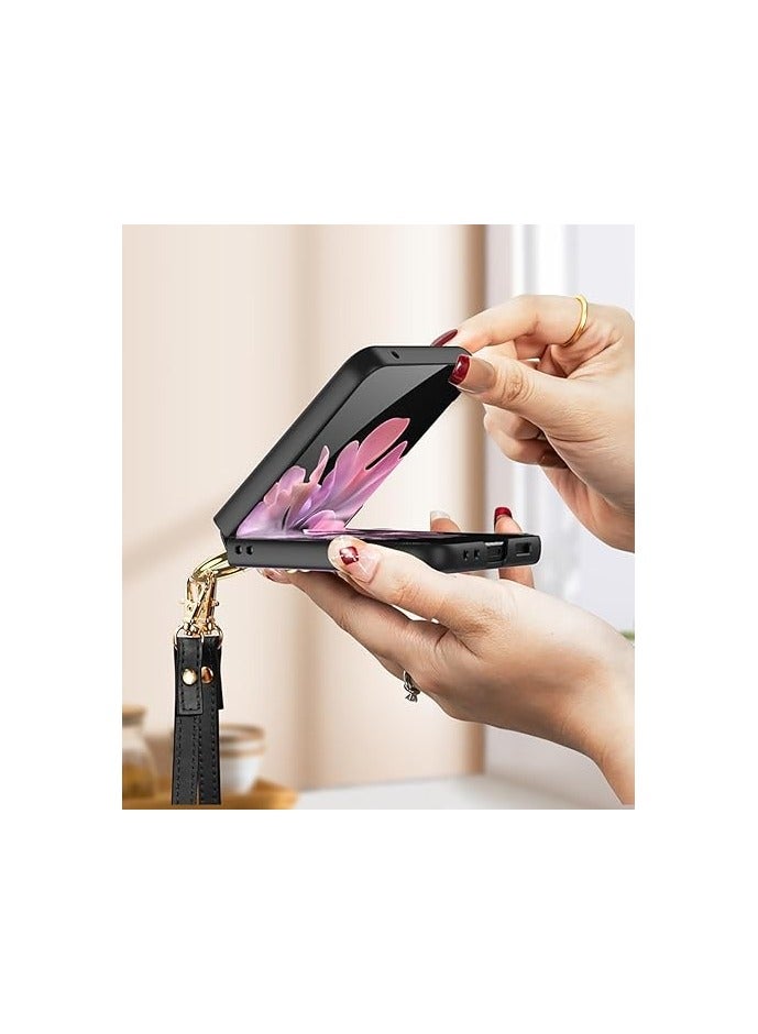 عام حافظة متوافقة مع سامسونج جالاكسي Z Flip 6 5G، غلاف واقي جلدي مع واقي شاشة، حافظة هاتف شاملة مع حامل حلقي وحزام كتف. - Image 3