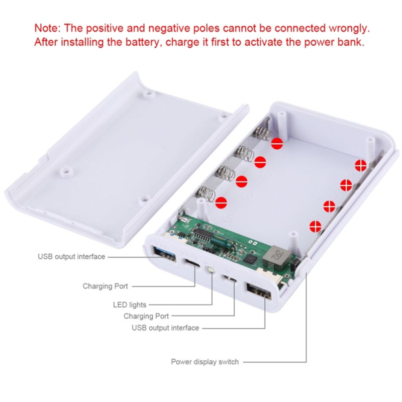 Portable Charger: 2 USB Output Ports Clear LCD Display Compact White DIY Power Bank Kit - Over-Voltage Short Circuit Protection Rechargeable Battery for On-The-Go Device Charging - Image 5