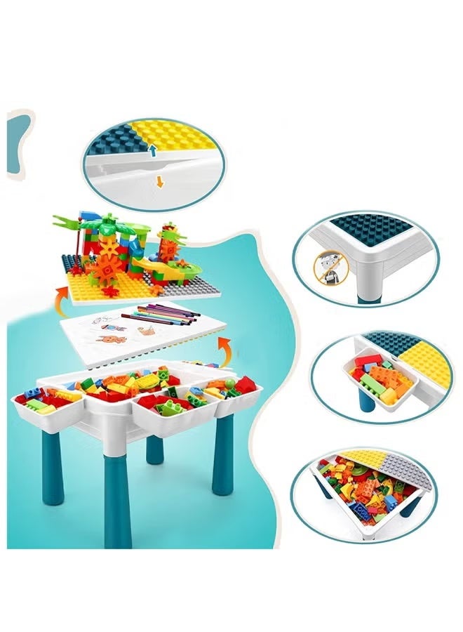 Children's 5-in-1 Multi-functional Activity Table Set - 180-piece Large Building Block Compatible Brick Toy Game Table, with 4 Storage Boxes, Anti-slip Pad and 61*41 cm Building Block Table, Suitable for 80kg Weight Capacity - Image 2