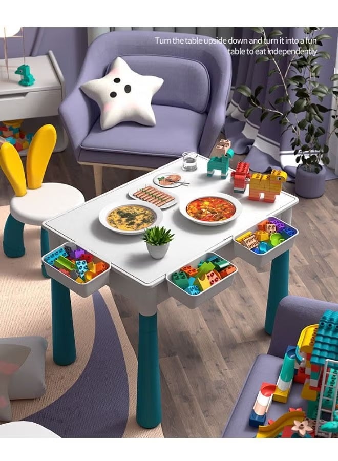 Children's 5-in-1 Multi-functional Activity Table Set - 180-piece Large Building Block Compatible Brick Toy Game Table, with 4 Storage Boxes, Anti-slip Pad and 61*41 cm Building Block Table, Suitable for 80kg Weight Capacity - Image 4