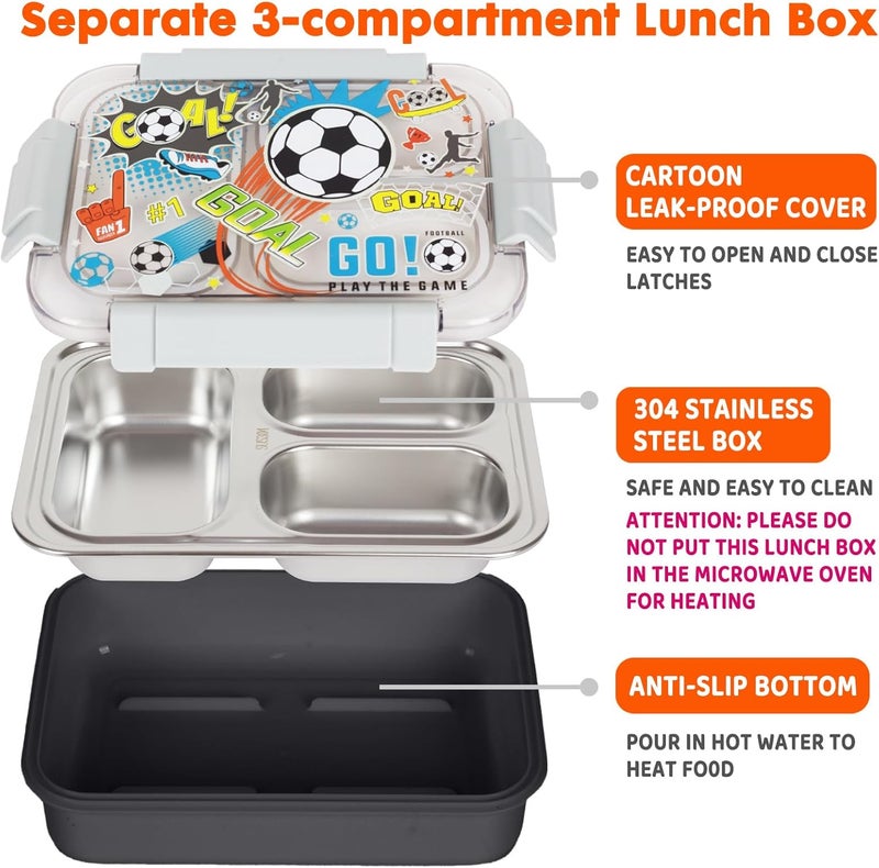 PowerKing Stainless Steel Bento Lunch Box for Kids, 710ml/23.5oz BPA-Free Leak-Proof Children Food Containers with 3 Compartments, Back to School Students Daycare Lunches Snack Container Size for Age 4-8 - Image 3