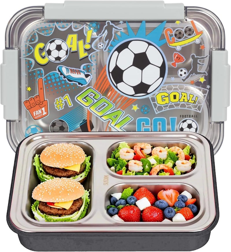 PowerKing Stainless Steel Bento Lunch Box for Kids, 710ml/23.5oz BPA-Free Leak-Proof Children Food Containers with 3 Compartments, Back to School Students Daycare Lunches Snack Container Size for Age 4-8 - Image 1