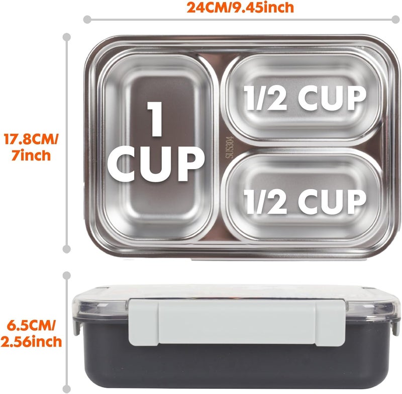 PowerKing Stainless Steel Bento Lunch Box for Kids, 710ml/23.5oz BPA-Free Leak-Proof Children Food Containers with 3 Compartments, Back to School Students Daycare Lunches Snack Container Size for Age 4-8 - Image 4